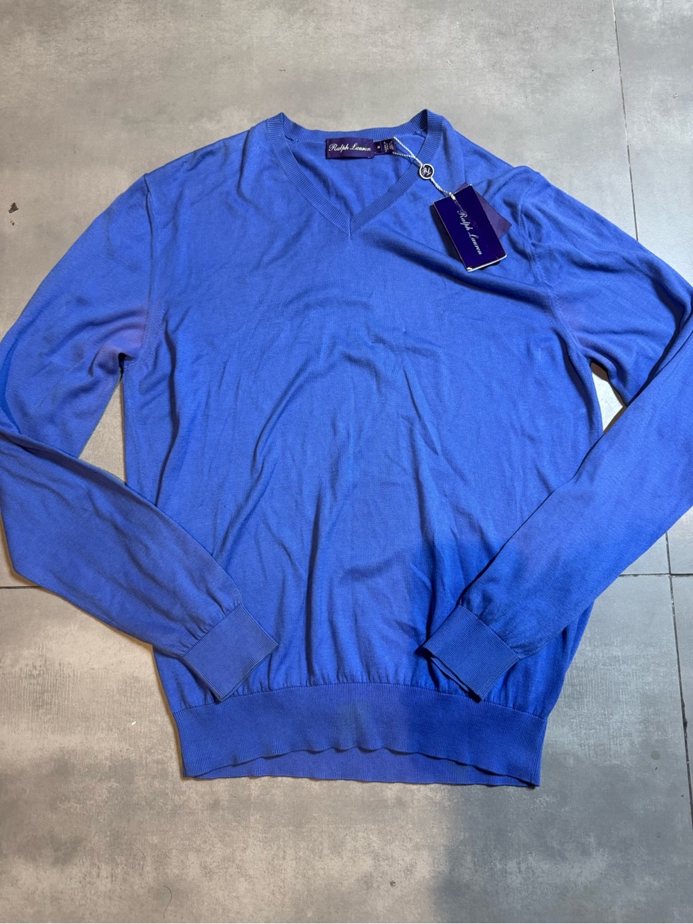 NWT Ralph Lauren Purple Label Mens M Sweater Purple V-Neck 100% Cotton Italy